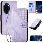 For Honor 100 Pro Grid Butterfly Embossed Pattern Leather Phone Case with Lanyard(Light Purple) - 1