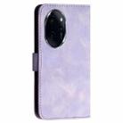 For Honor 100 Pro Grid Butterfly Embossed Pattern Leather Phone Case with Lanyard(Light Purple) - 3