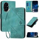 For Honor 200 Global Grid Butterfly Embossed Pattern Leather Phone Case with Lanyard(Light Blue) - 1