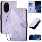 For Honor 200 Global Grid Butterfly Embossed Pattern Leather Phone Case with Lanyard(Light Purple) - 1