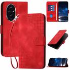 For Honor 200 Pro 5G Global Grid Butterfly Embossed Pattern Leather Phone Case with Lanyard(Red) - 1