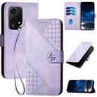 For Honor 200 Lite Global Grid Butterfly Embossed Pattern Leather Phone Case with Lanyard(Light Purple) - 1