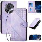 For Honor Magic5 Pro YX0080 Grid Butterfly Embossed Pattern Flip Leather Phone Case with Lanyard(Light Purple) - 1