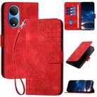 For Honor X7 4G / Play 30 Plus Grid Butterfly Embossed Pattern Leather Phone Case with Lanyard(Red) - 1