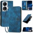 For Honor X7b 5G YX0080 Grid Butterfly Embossed Pattern Flip Leather Phone Case with Lanyard(Dark Blue) - 1