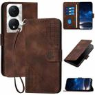 For Honor X7b 5G Grid Butterfly Embossed Pattern Leather Phone Case with Lanyard(Coffee) - 1