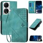 For Honor X7b 5G Grid Butterfly Embossed Pattern Leather Phone Case with Lanyard(Light Blue) - 1