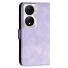 For Honor X7b 5G Grid Butterfly Embossed Pattern Leather Phone Case with Lanyard(Light Purple) - 3