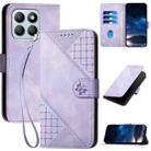 For Honor X8b Grid Butterfly Embossed Pattern Leather Phone Case with Lanyard(Light Purple) - 1