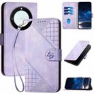 For Honor Magic5 Lite Grid Butterfly Embossed Pattern Leather Phone Case with Lanyard(Light Purple) - 1