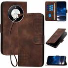 For Honor X50 YX0080 Grid Butterfly Embossed Pattern Flip Leather Phone Case with Lanyard(Coffee) - 1