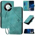 For Honor X50 Grid Butterfly Embossed Pattern Leather Phone Case with Lanyard(Light Blue) - 1