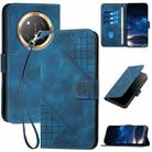 For Honor X9c Global Grid Butterfly Embossed Pattern Leather Phone Case with Lanyard(Dark Blue) - 1