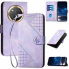 For Honor X9c Global Grid Butterfly Embossed Pattern Leather Phone Case with Lanyard(Light Purple) - 1