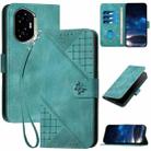 For Honor 300 Grid Butterfly Embossed Pattern Leather Phone Case with Lanyard(Light Blue) - 1