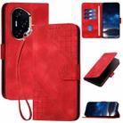 For Honor 300 Pro / Honor 300 Ultra Grid Butterfly Embossed Pattern Leather Phone Case with Lanyard(Red) - 1