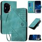 For Honor 300 Pro / Honor 300 Ultra Grid Butterfly Embossed Pattern Leather Phone Case with Lanyard(Light Blue) - 1