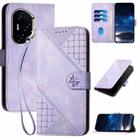 For Honor 300 Pro / Honor 300 Ultra Grid Butterfly Embossed Pattern Leather Phone Case with Lanyard(Light Purple) - 1