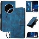 For Honor Magic7 Grid Butterfly Embossed Pattern Leather Phone Case with Lanyard(Dark Blue) - 1