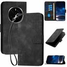 For Honor Magic7 Pro Grid Butterfly Embossed Pattern Leather Phone Case with Lanyard(Black) - 1