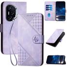 For Honor 400 Grid Butterfly Embossed Pattern Leather Phone Case with Lanyard(Light Purple) - 1