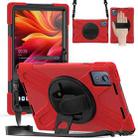 For Lenovo Tab K11 Plus Rotatable Holder Silicone Hybrid PC Tablet Case with Shoulder Strap(Red) - 1