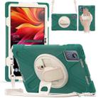 For Lenovo Tab K11 Plus Rotatable Holder Silicone Hybrid PC Tablet Case with Shoulder Strap(Emerald Green) - 1