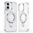For iPhone 16 Glitter Ring Holder MagSafe Phone Case(White) - 1