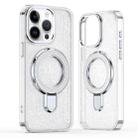 For iPhone 15 Pro Glitter Ring Holder MagSafe Phone Case(White) - 1