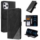 For iPhone 12 Pro Max Skin Feel Splicing Horizontal Flip Leather Case with Holder & Card Slots & Wallet & Photo Frame(Black) - 1