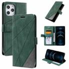 For iPhone 12 Pro Max Skin Feel Splicing Horizontal Flip Leather Case with Holder & Card Slots & Wallet & Photo Frame(Green) - 1