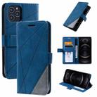 For iPhone 12 / 12 Pro Skin Feel Splicing Horizontal Flip Leather Case with Holder & Card Slots & Wallet & Photo Frame(Blue) - 1