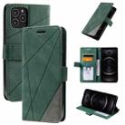 For iPhone 12 / 12 Pro Skin Feel Splicing Horizontal Flip Leather Case with Holder & Card Slots & Wallet & Photo Frame(Green) - 1