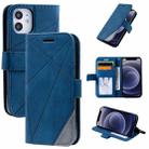 For iPhone 12 mini Skin Feel Splicing Horizontal Flip Leather Case with Holder & Card Slots & Wallet & Photo Frame(Blue) - 1