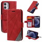 For iPhone 12 mini Skin Feel Splicing Horizontal Flip Leather Case with Holder & Card Slots & Wallet & Photo Frame(Red) - 1