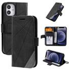 For iPhone 12 mini Skin Feel Splicing Horizontal Flip Leather Case with Holder & Card Slots & Wallet & Photo Frame(Black) - 1