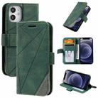 For iPhone 12 mini Skin Feel Splicing Horizontal Flip Leather Case with Holder & Card Slots & Wallet & Photo Frame(Green) - 1