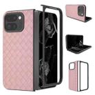 For Google Pixel 9 Pro Fold Black Frame Woven Texture PU Phone Case(Pink) - 1