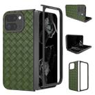 For Google Pixel 9 Pro Fold Black Frame Woven Texture PU Phone Case(Green) - 1