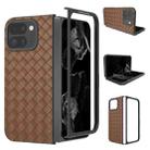 For Google Pixel 9 Pro Fold Black Frame Woven Texture PU Phone Case(Brown) - 1