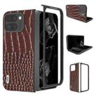 For Google Pixel 9 Pro Fold ABEEL Genuine Leather Crocodile Pattern Black Edge Phone Case(Coffee) - 1