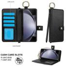 For Samsung Galaxy Z Fold3 Solid Color Wristband Ring RFID Leather Phone Case with Lanyard(Carbon Fiber Black) - 3