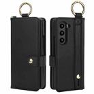 For Samsung Galaxy Z Fold4 Solid Color Wristband Ring RFID Leather Phone Case with Lanyard(Black) - 2