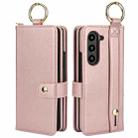 For Samsung Galaxy Z Fold4 Solid Color Wristband Ring RFID Leather Phone Case with Lanyard(Rose Gold) - 2