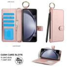 For Samsung Galaxy Z Fold4 Solid Color Wristband Ring RFID Leather Phone Case with Lanyard(Rose Gold) - 3