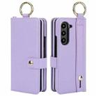 For Samsung Galaxy Z Fold4 Solid Color Wristband Ring RFID Leather Phone Case with Lanyard(Purple) - 2