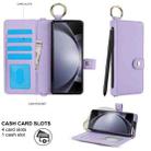 For Samsung Galaxy Z Fold4 Solid Color Wristband Ring RFID Leather Phone Case with Lanyard(Purple) - 3