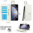 For Samsung Galaxy Z Fold5 Solid Color Wristband Ring RFID Leather Phone Case with Lanyard(Beige) - 3