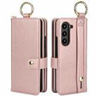 For Samsung Galaxy Z Fold5 Solid Color Wristband Ring RFID Leather Phone Case with Lanyard(Rose Gold) - 2