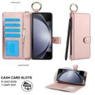 For Samsung Galaxy Z Fold5 Solid Color Wristband Ring RFID Leather Phone Case with Lanyard(Rose Gold) - 3